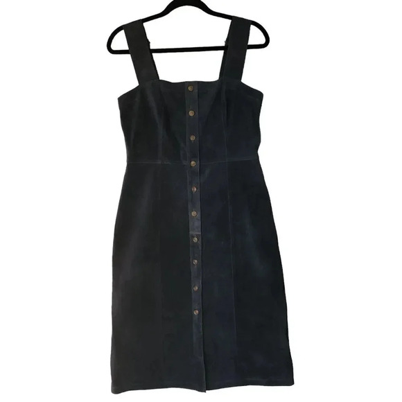 New $228 Free People Women's Blue Mini Dress 100% Cow Leather Button Dow… - Picture 3 of 9